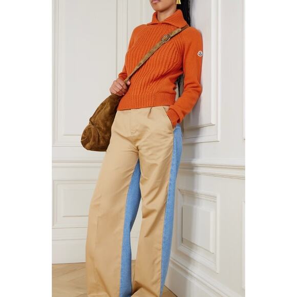 NWT Moncler Orange Ribbed Wool Cashmere-Blend Turtleneck Polo Sweater Womens XS - Picture 1 of 10